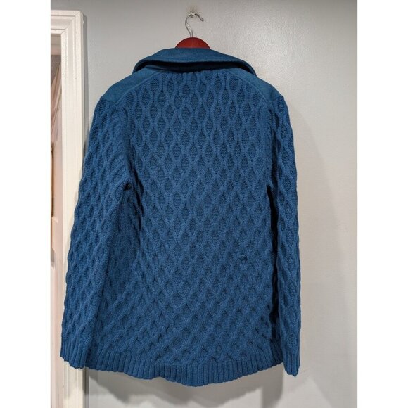 NEW ANN TAYLOR $198 SEA STORM BLUE MIXED MEDIA CABLE COATIGAN JACKET SZ LARGE - Picture 3 of 16